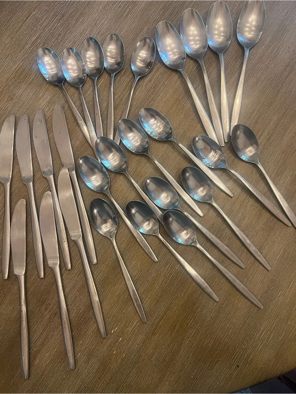 MCM style Stainless Steel Dinner Flatware Set -Silver Spoons & Knives 27 pieces